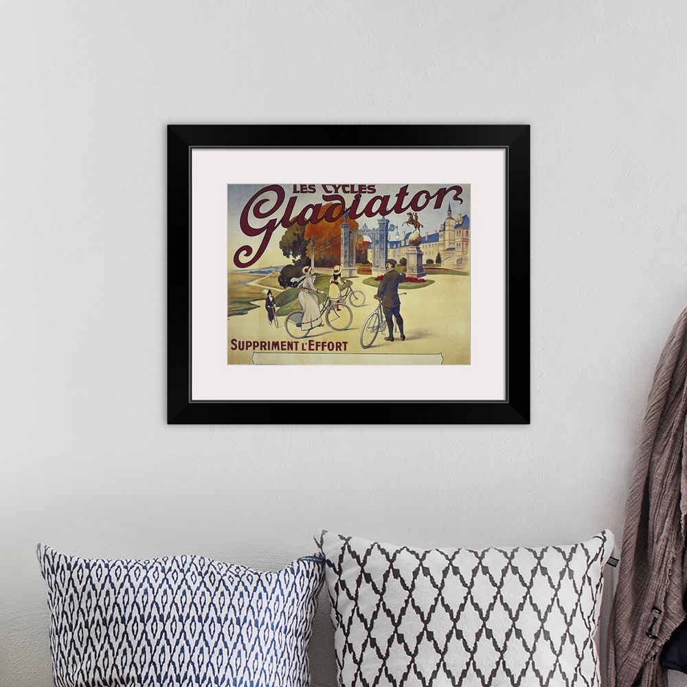 A bohemian room featuring Les Cycles Gladiator - Vintage Bicycle Advertisement