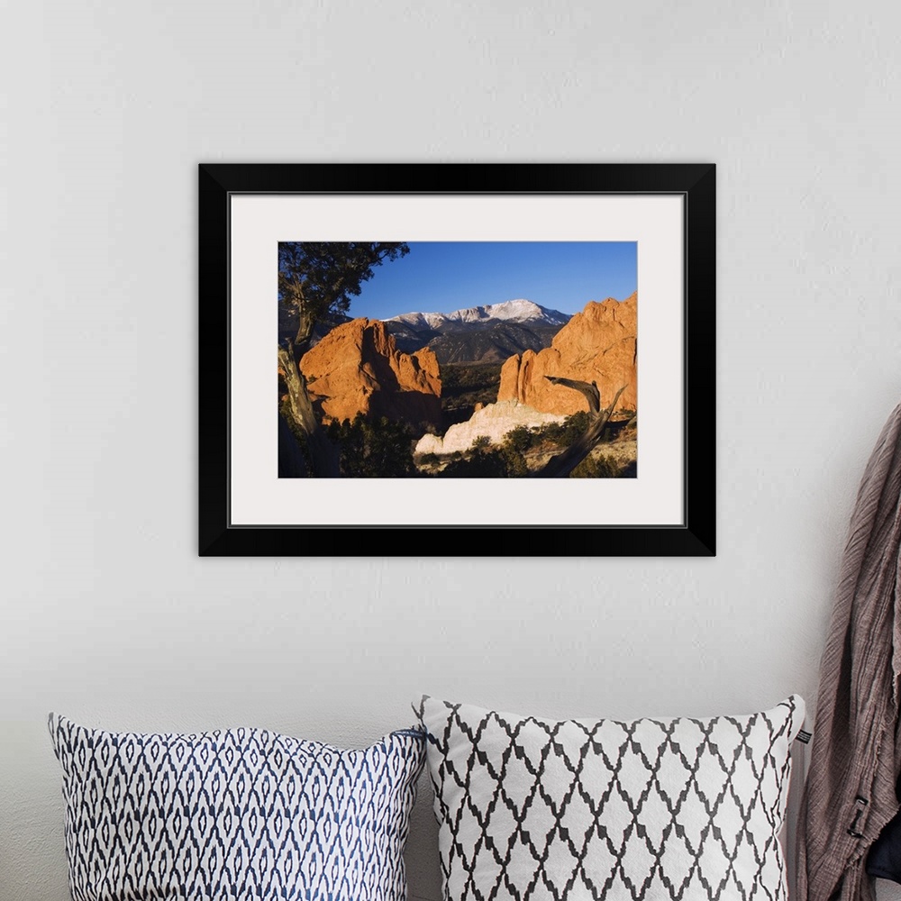 A bohemian room featuring Rock formation and Pikes Peak at Sunrise, Garden of The Gods National Landmark, Colorado Springs,...