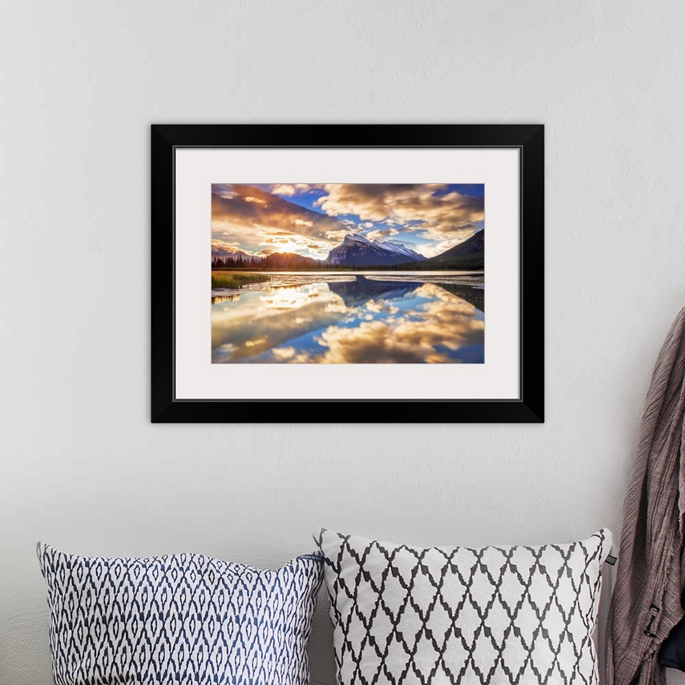 A bohemian room featuring Canada, Alberta, Rocky Mountains, Banff National Park, Vermillion Lake and Mount Rundle.