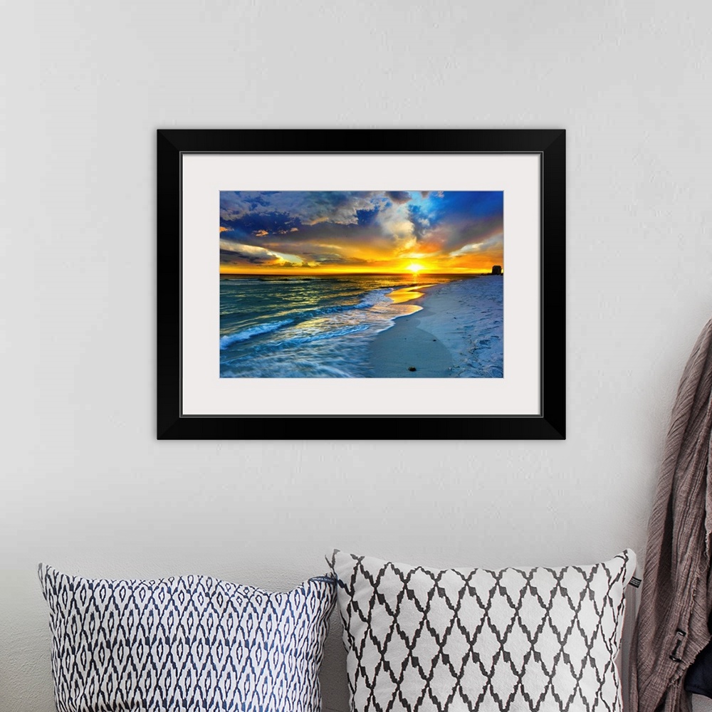A bohemian room featuring Blue Sunset Seascape on a Florida beach. Landscape taken on Navarre Beach, Florida.