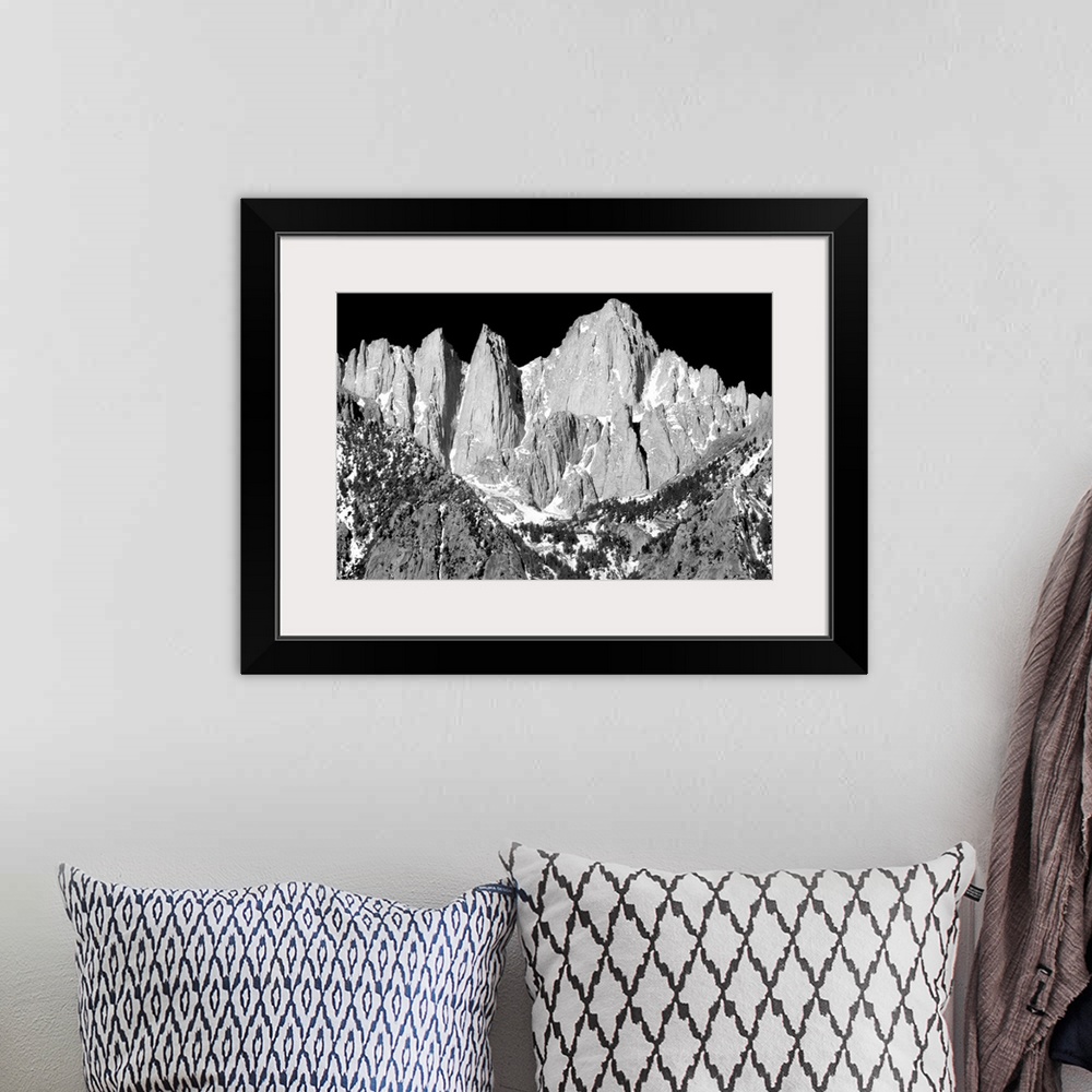 A bohemian room featuring Black and white photograph of Mount Whitney.