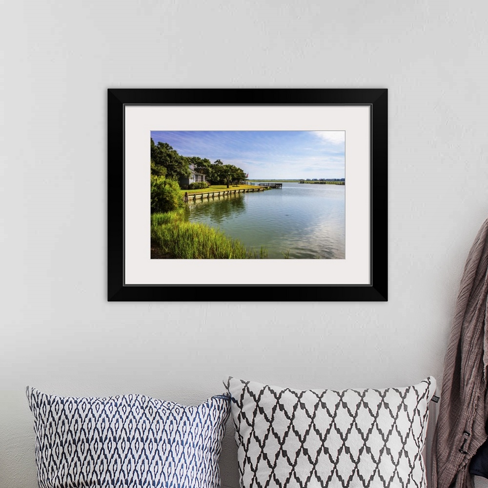 A bohemian room featuring Tranquil photograph of the channel and marshes of Pawleys Island, South Carolina