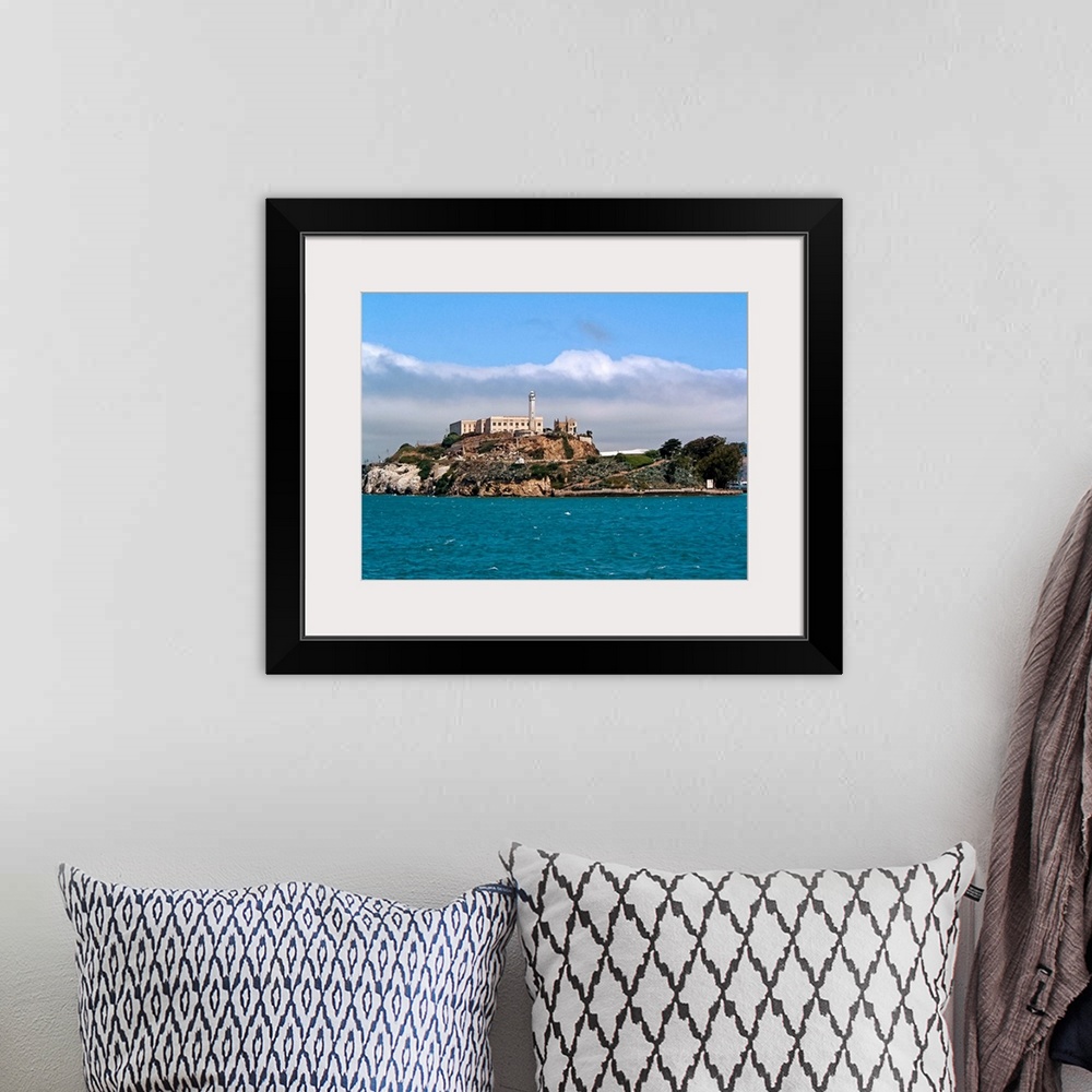 A bohemian room featuring The iconic Alcatraz Island looms as we view from the water.