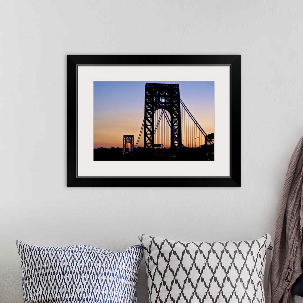 A bohemian room featuring Silhouette of George Washington Bridge at sunset.