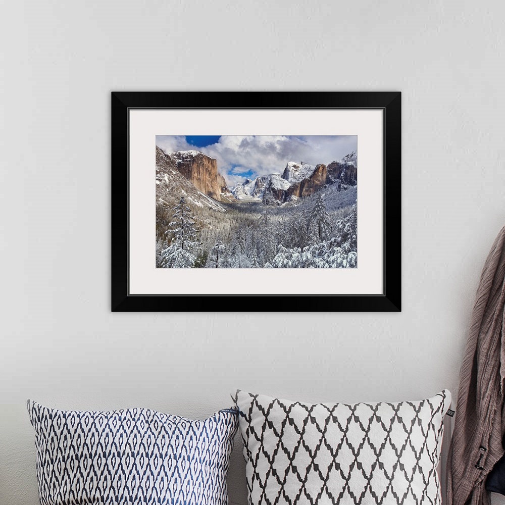 A bohemian room featuring Yosemite National Park, California after snow storm had dumped several inches for fresh snow on v...