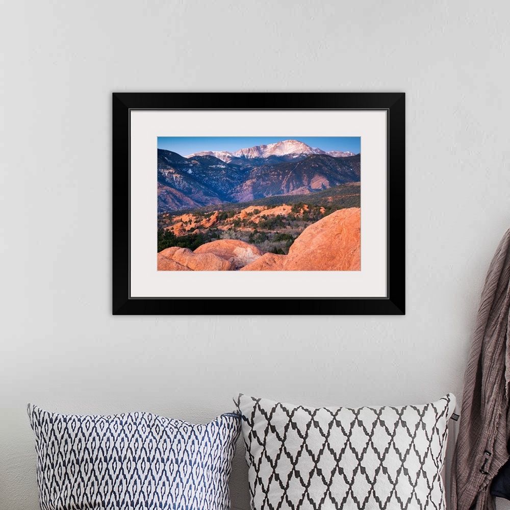 A bohemian room featuring USA, Colorado, Colorado Springs, Garden of the Gods with view of Pikes Peak, dawn