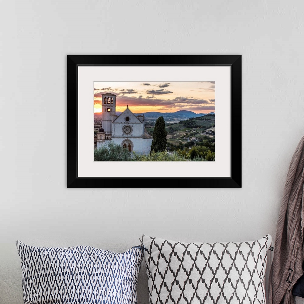 A bohemian room featuring Europe, Italy, Umbria, Assisi. Sunset at the Basilica of Saint Francis of Assisi.