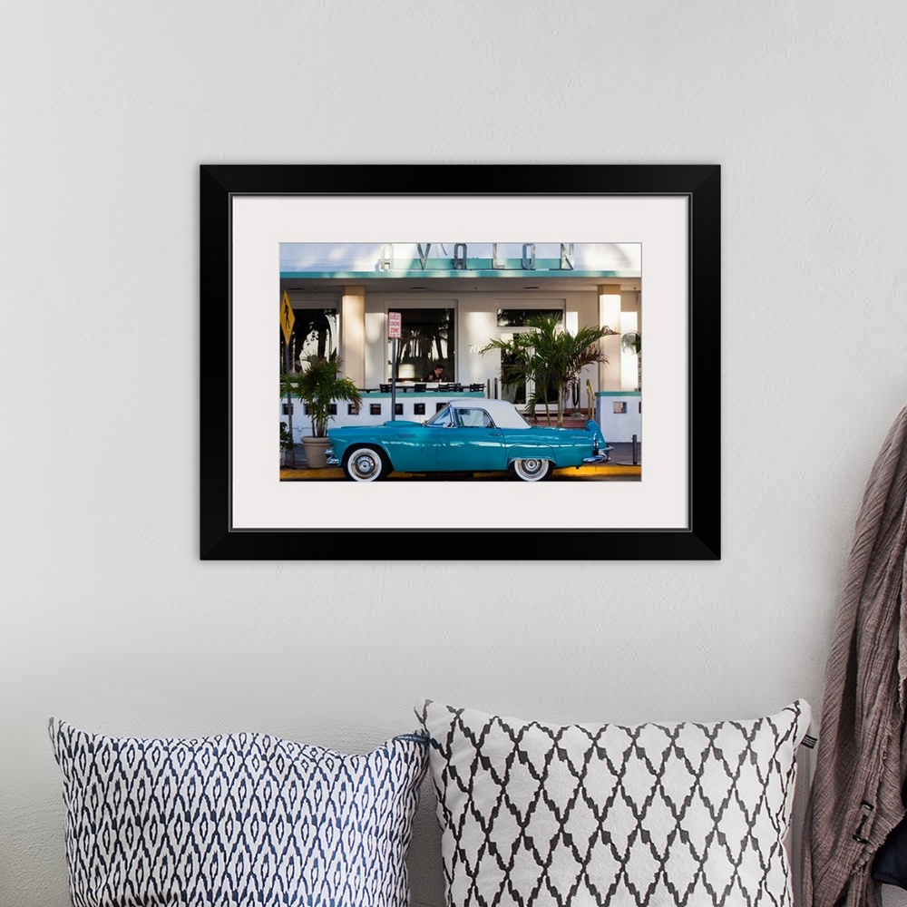 A bohemian room featuring USA, Miami Beach, South Beach, Ocean Drive, Avalon Hotel and 1957 Thunderbird car