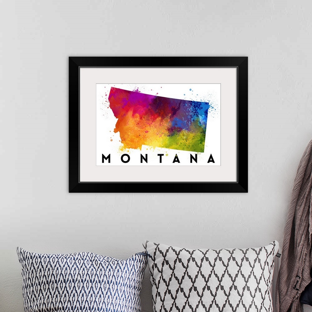 A bohemian room featuring Montana - State Abstract Watercolor