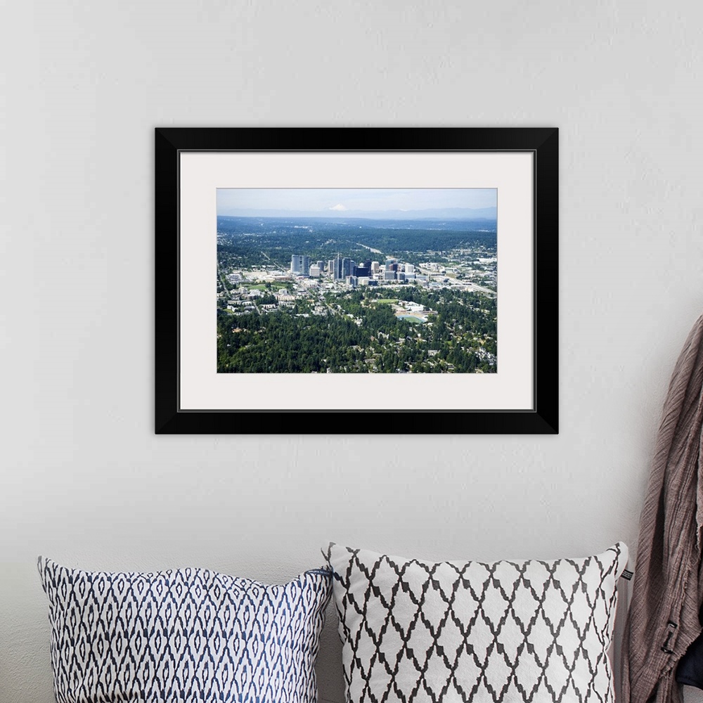 A bohemian room featuring City Skyline, Mount Baker, Bellevue, WA, USA - Aerial Photograph