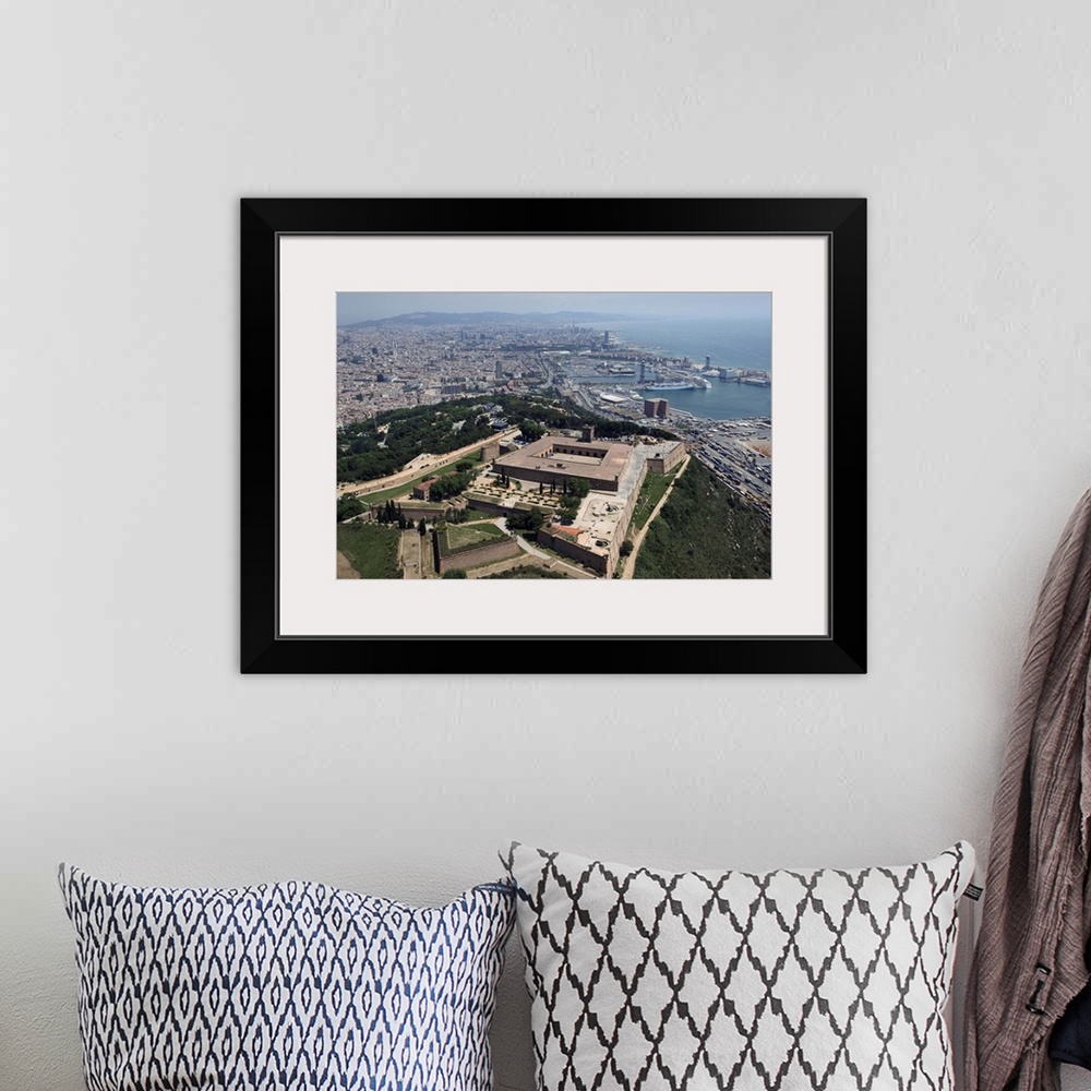 A bohemian room featuring Montjuic Castle, Barcelona, Spain - Aerial Photograph