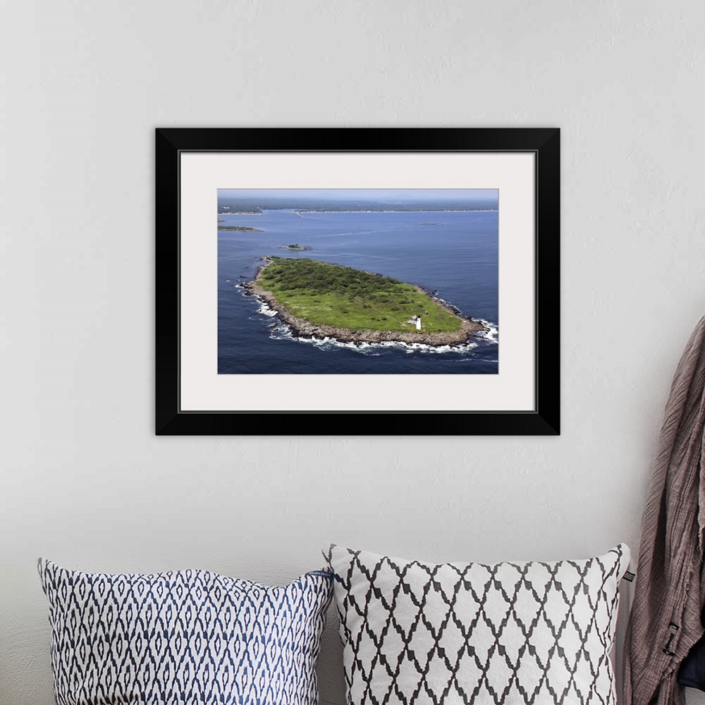 A bohemian room featuring Wood Island Lighthouse, Biddeford, Maine, USA - Aerial Photograph