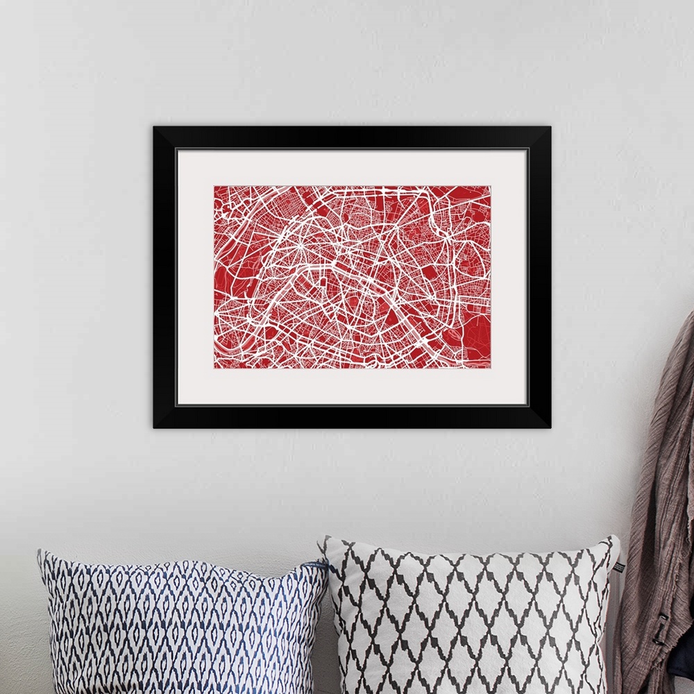 A bohemian room featuring Art map of Paris in red