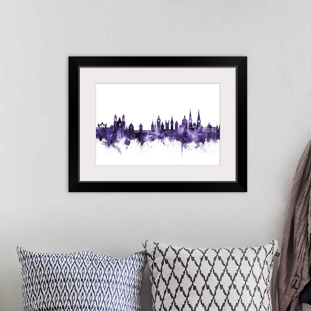 A bohemian room featuring Watercolor art print of the skyline of Lucerne, Switzerland