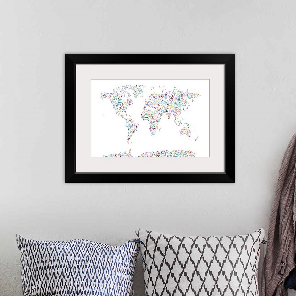 A bohemian room featuring Music Notes Map of the World