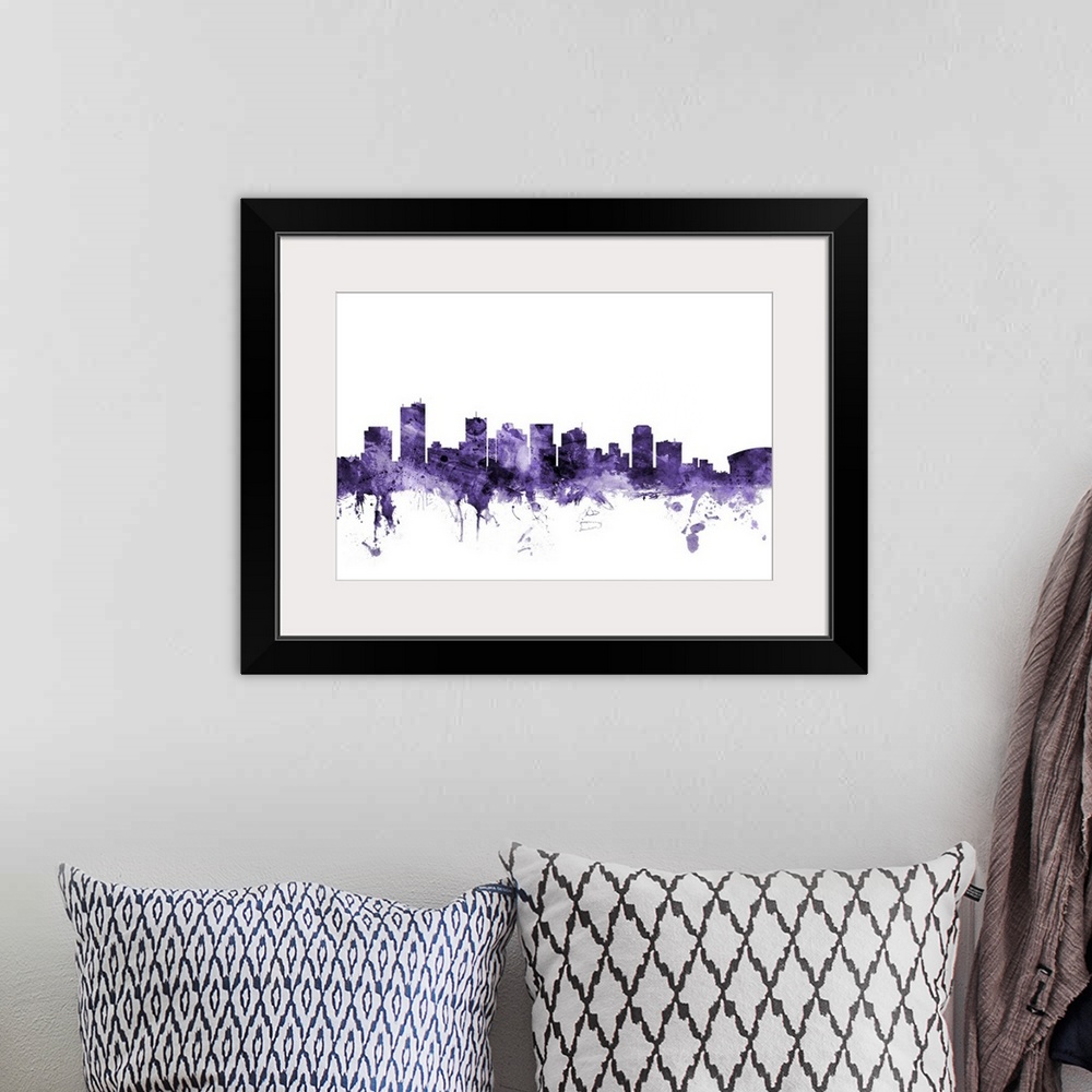 A bohemian room featuring Watercolor art print of the skyline of Phoenix, Arizona, United States