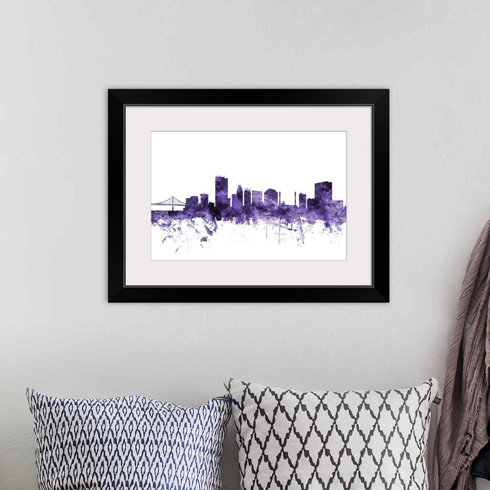 A bohemian room featuring Watercolor art print of the skyline of Toledo, Ohio, United States