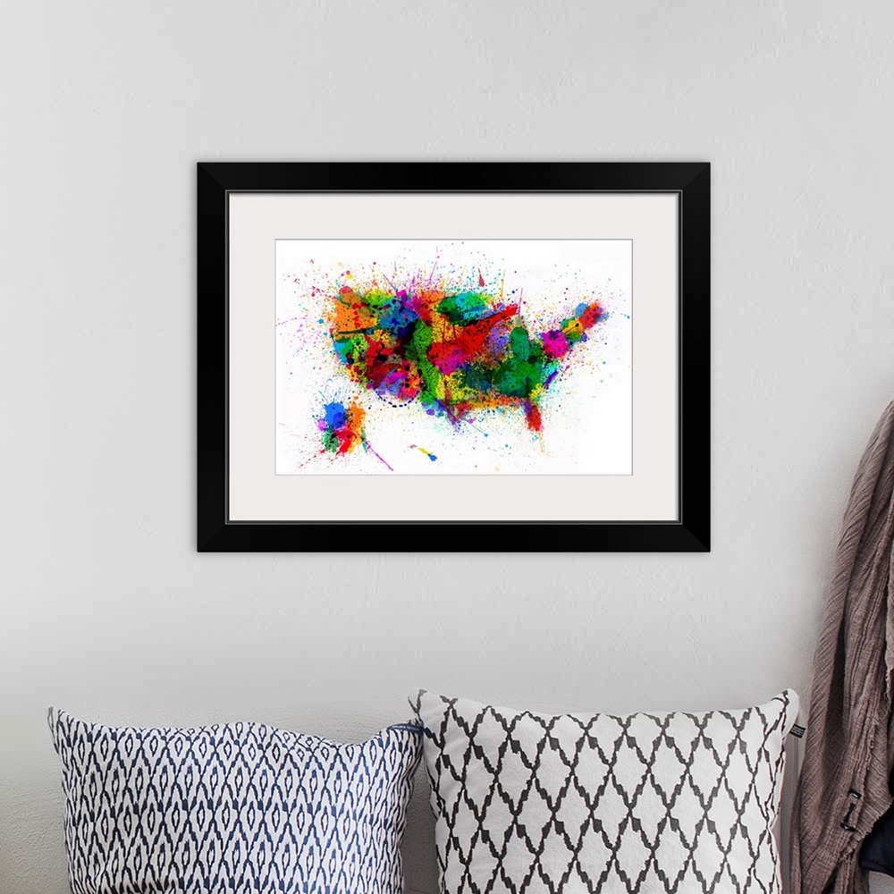 A bohemian room featuring United States Paint Splashes Map
