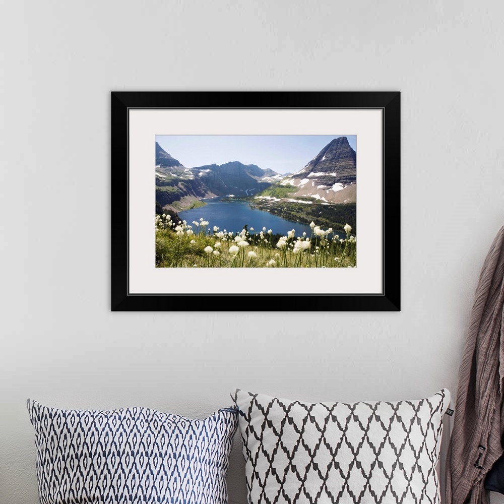 A bohemian room featuring Bear Grass blooming with Hidden Lake and Bearhat Mountain, Montana