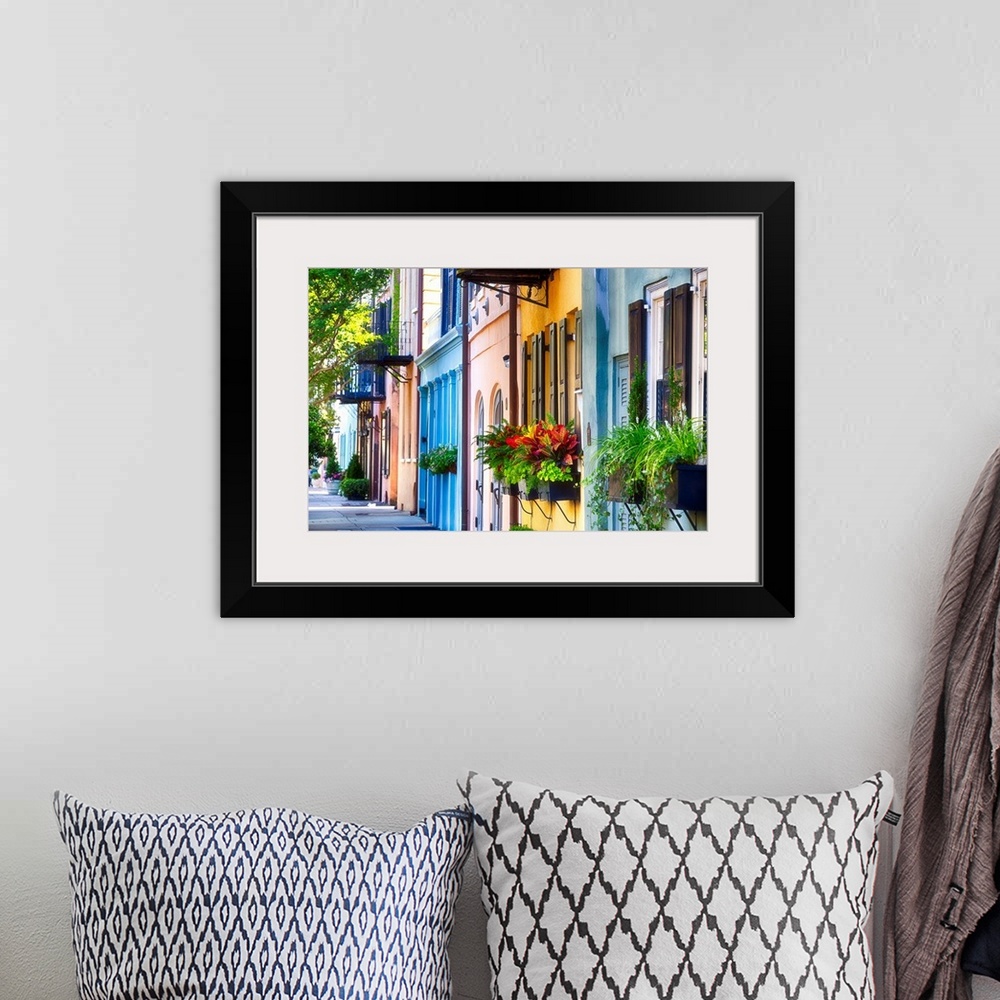 A bohemian room featuring Row of Colorful Historic Houses, Rainbow Row, East Bay Street, Charleston, South Carolina