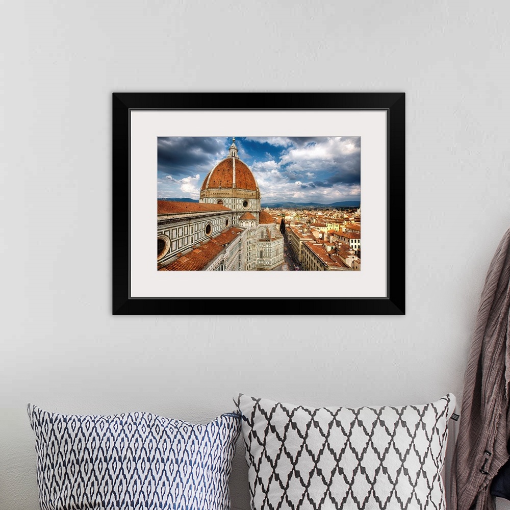 A bohemian room featuring High angle view of the Florence with the Dome of the Basilica of Saint Mary of the flower, Tuscan...