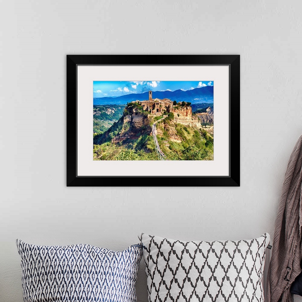 A bohemian room featuring Panoramic View of an Ancient Hill top Town, Civita di Bagnoregio, Umbria, Italy