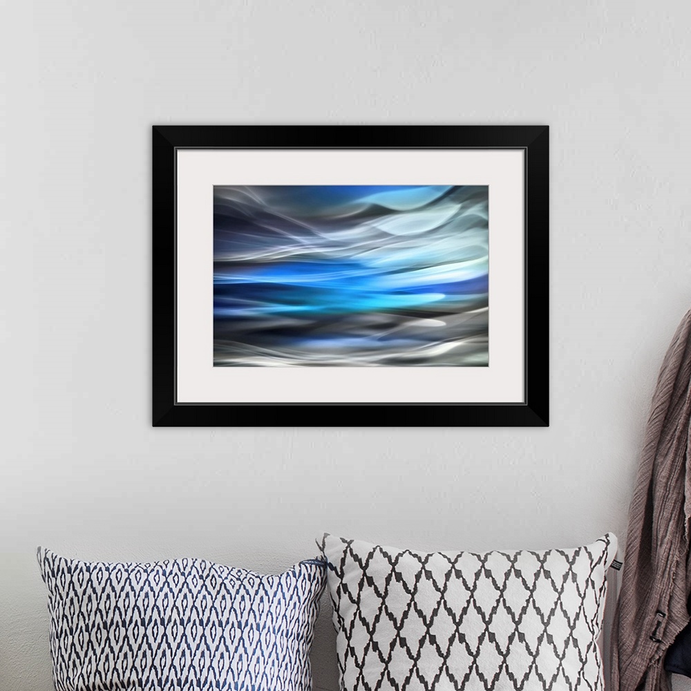 A bohemian room featuring Abstract photography, composite of a number of images - representation of a lake in the mountains...
