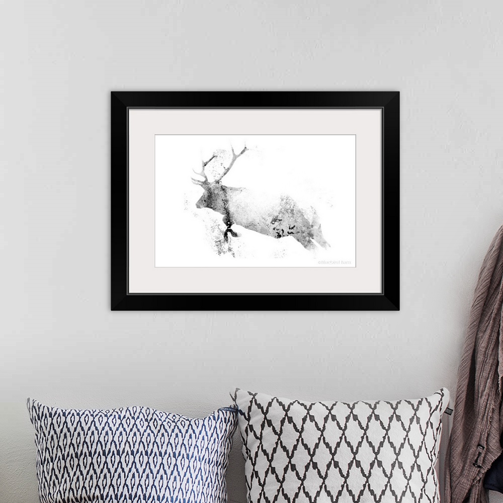 A bohemian room featuring Running Woodland Minimalist Elk