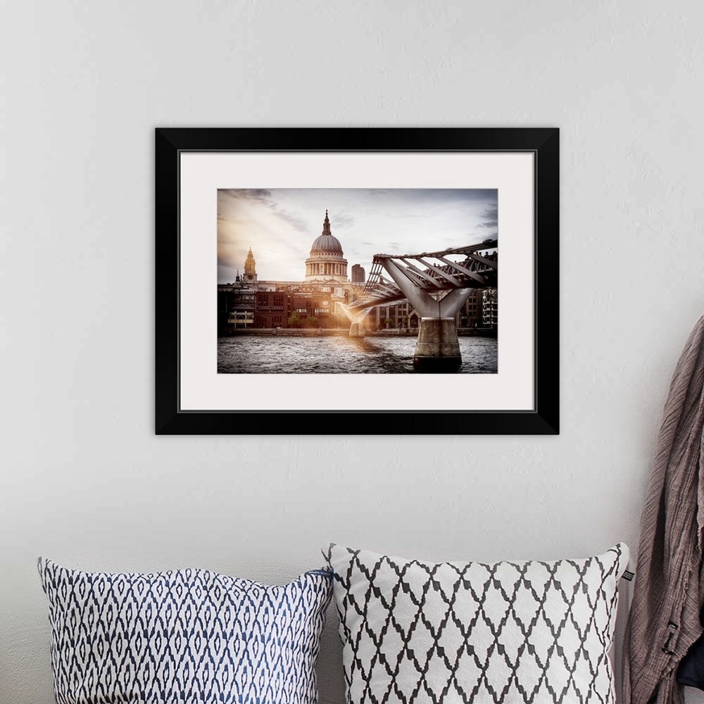 A bohemian room featuring Fine art photo of the bridge across the River Thames looking towards the dome of the St. Paul's C...