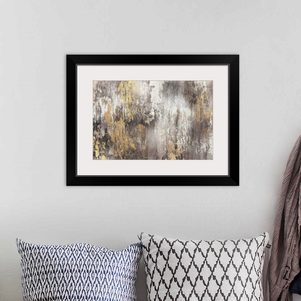 A bohemian room featuring Contemporary abstract home decor artwork using distressed colors and tones to create depth.