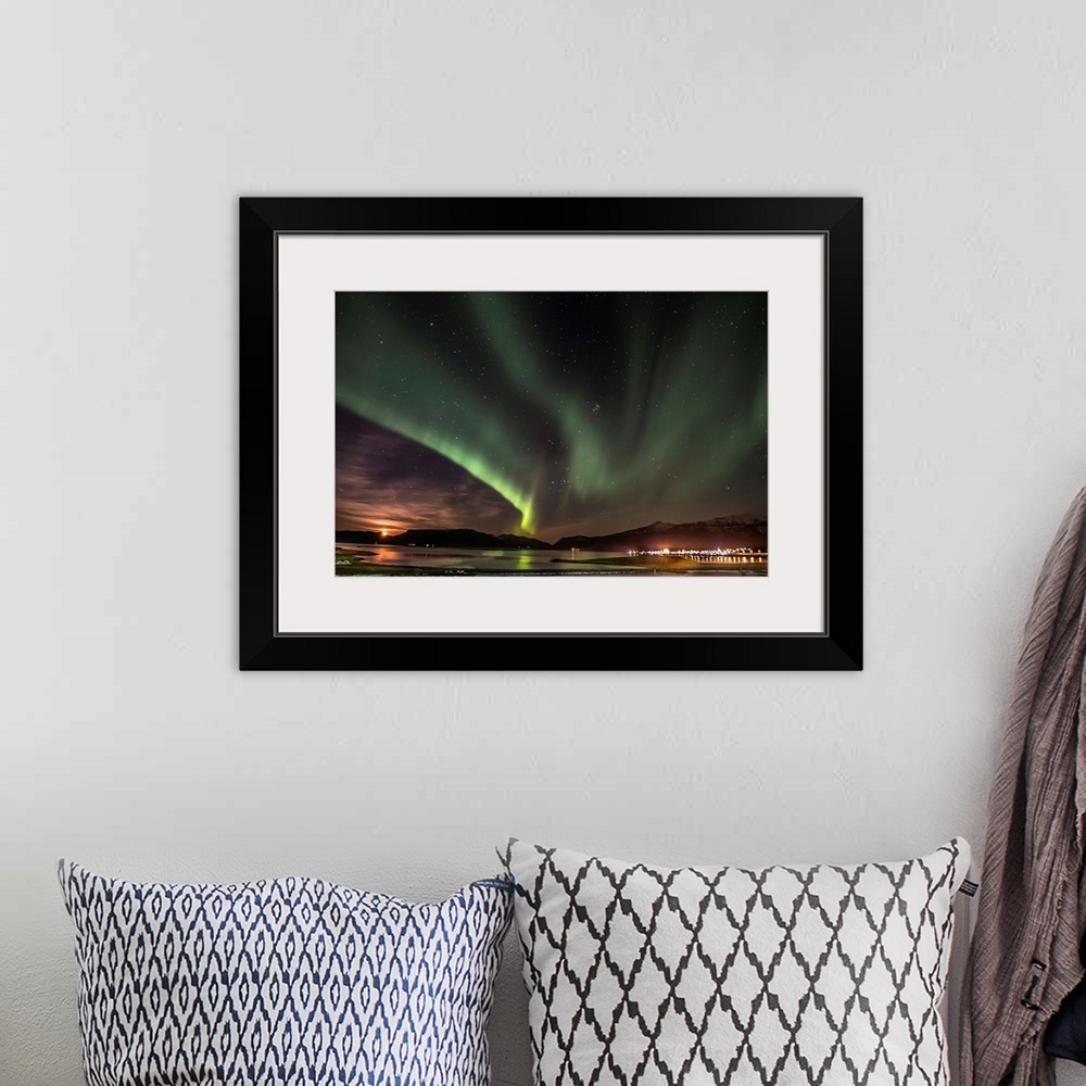 A bohemian room featuring Iceland Northern Lights