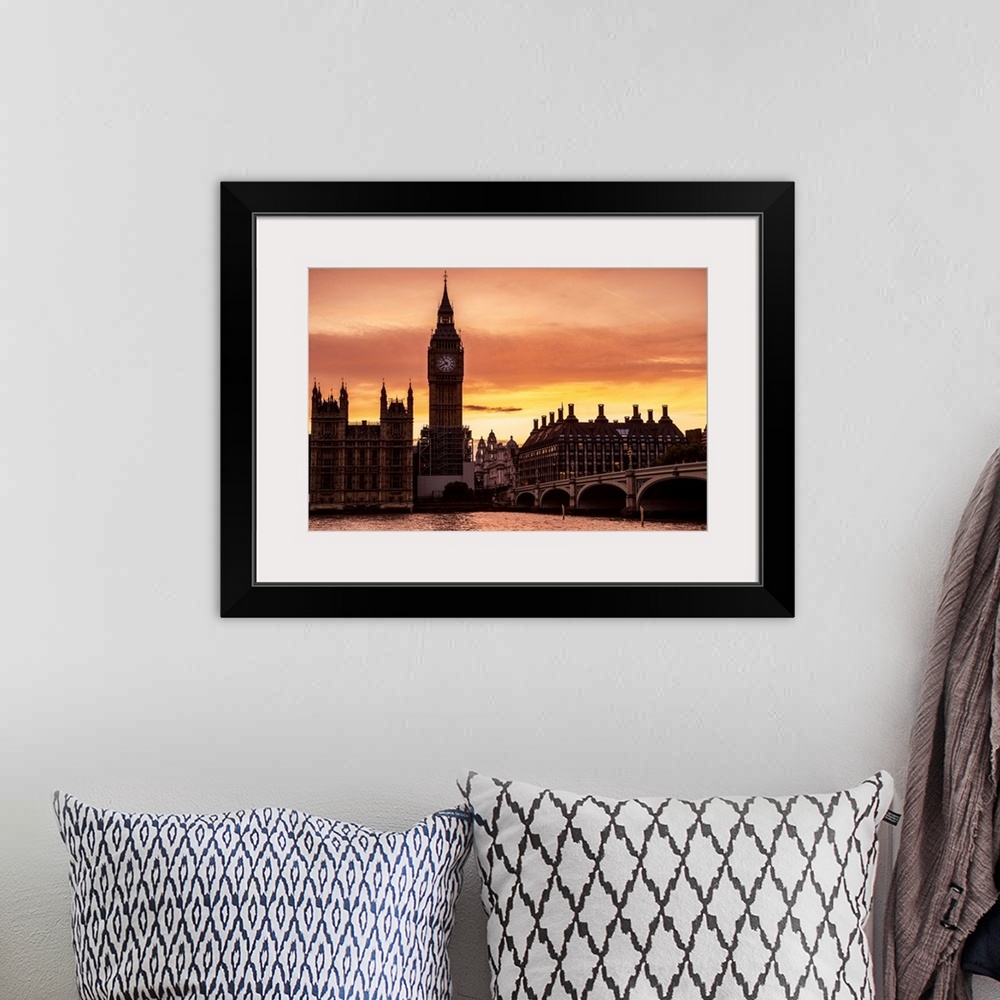 A bohemian room featuring View of Big Ben and Westminster Bridge at sunset in London, England.