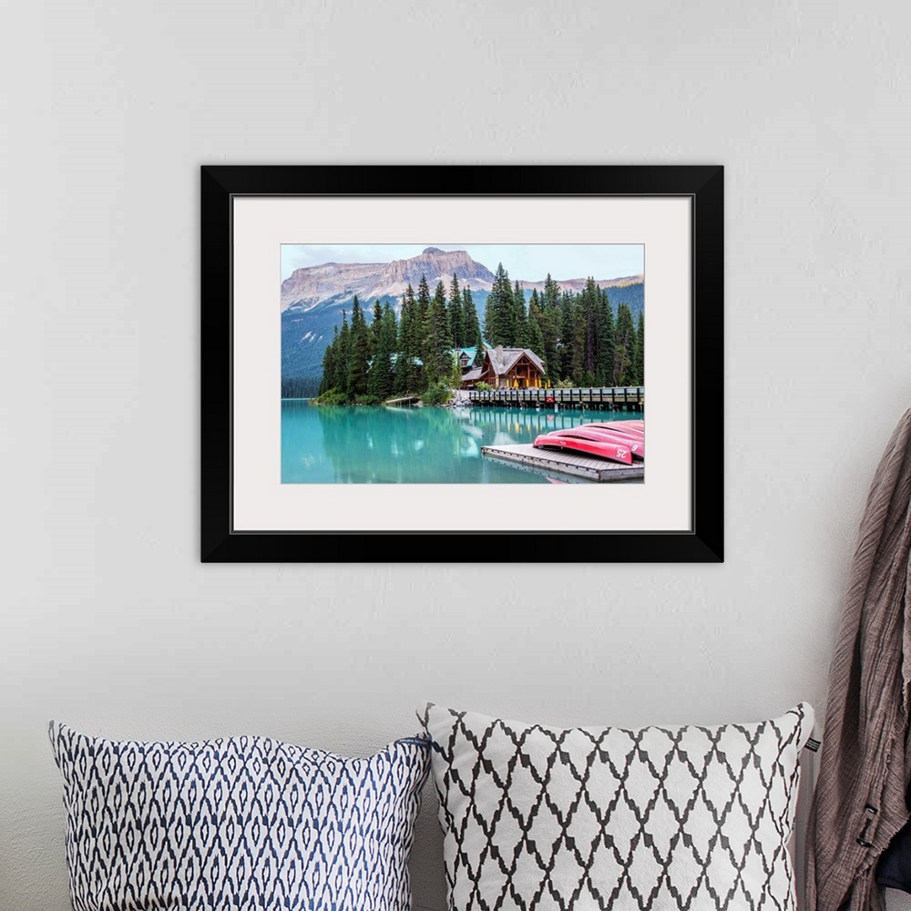 A bohemian room featuring Canoes at Emerald Lake in Yoho National Park, British Columbia, Canada.