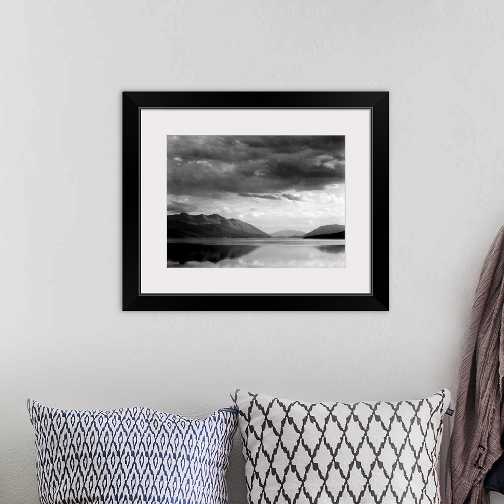 A bohemian room featuring Evening, McDonald Lake, Glacier National Park, looking across lake to mountains and clouds.