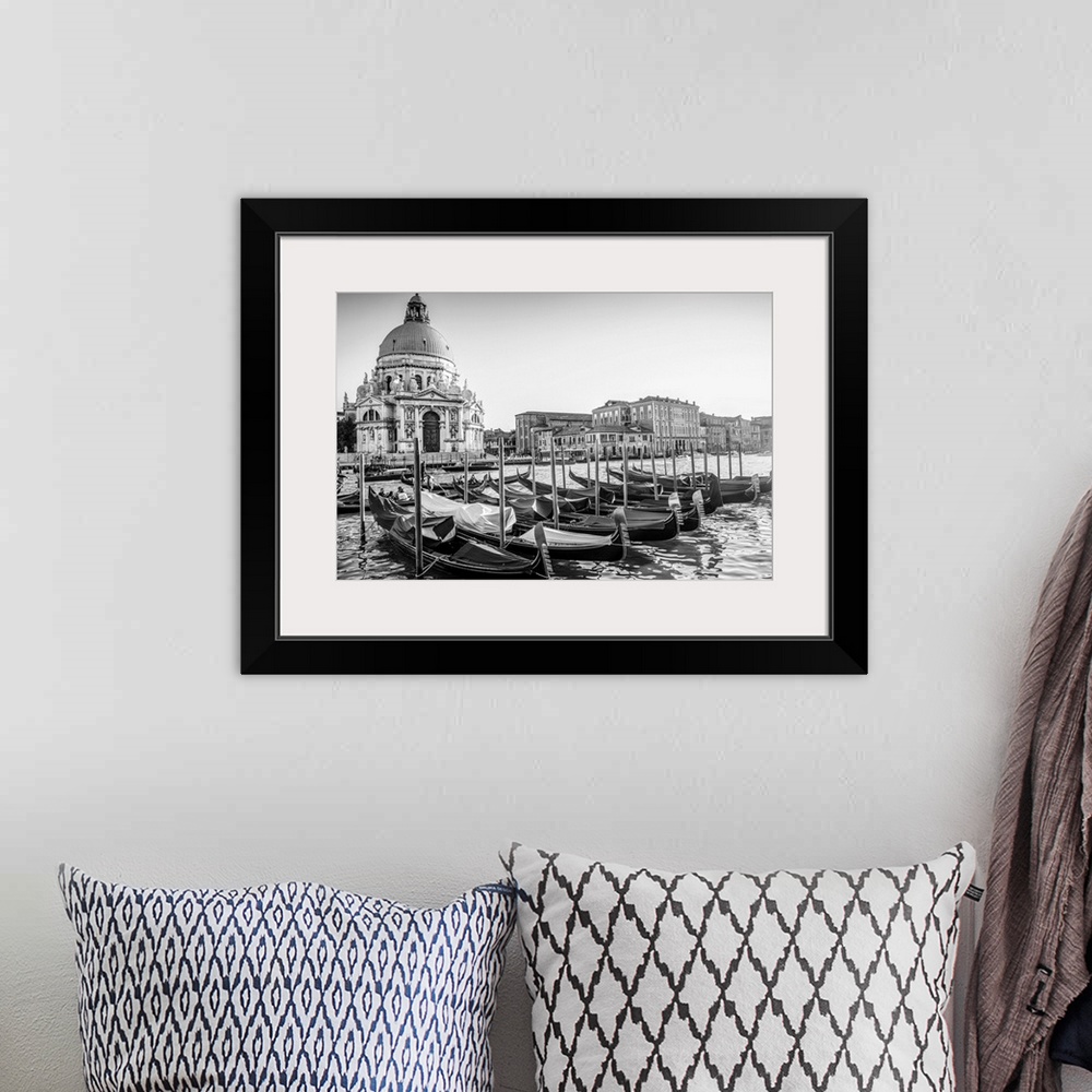 A bohemian room featuring Photograph of gondolas lined up in a row in front of Santa Maria della Salute, Venice, Italy, Eur...