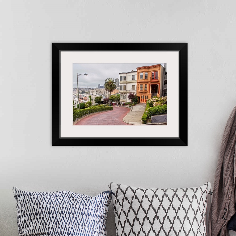 A bohemian room featuring Photograph of the curvy and famous Lombard Street in San Francisco, CA.