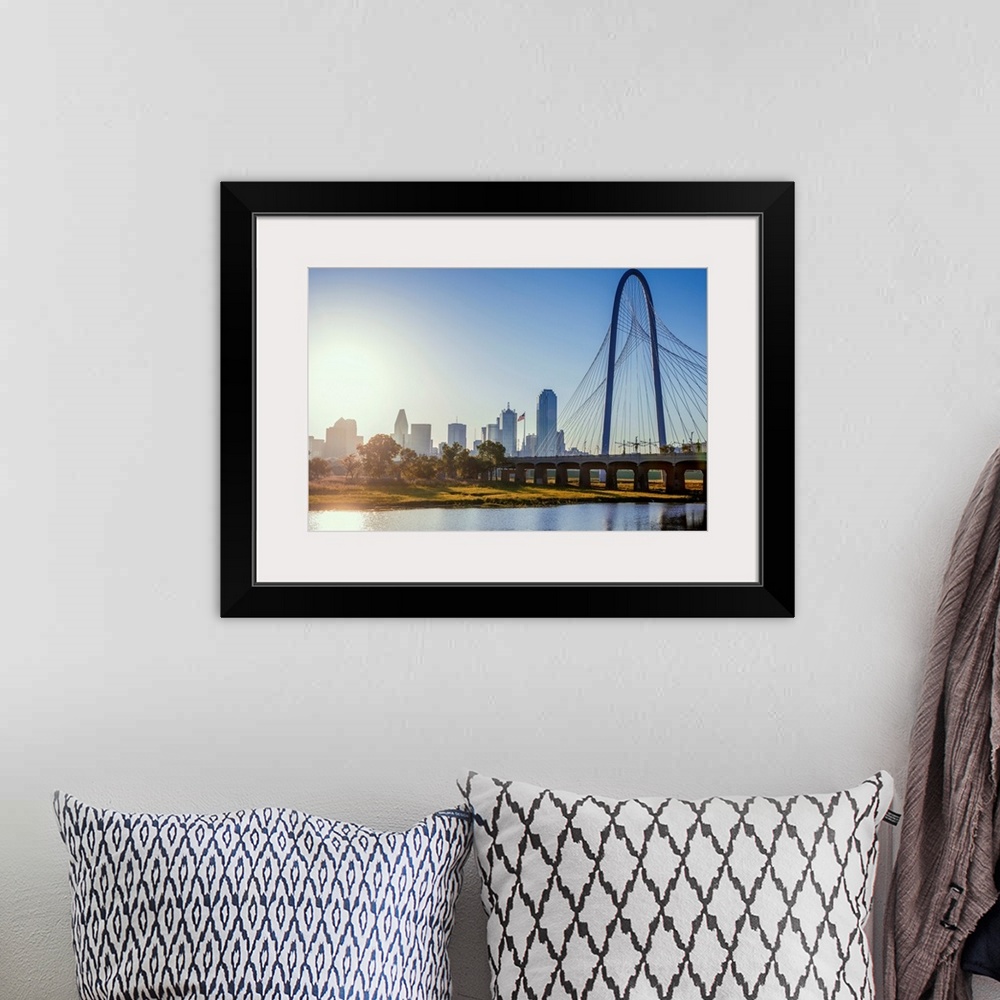 A bohemian room featuring The Margaret Hunt Hill Bridge spans the Trinity River in Dallas, Texas.