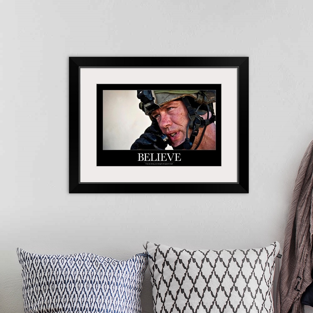A bohemian room featuring US Army Poster: Believe