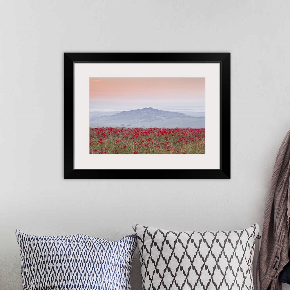A bohemian room featuring A colourful display of poppies above the village of Sancerre in the Loire Valley, Cher, Centre, F...