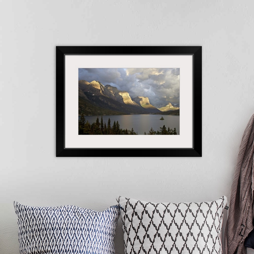 A bohemian room featuring St. Mary Lake and Wild Goose Island on a cloudy morning, Glacier National Park, Montana