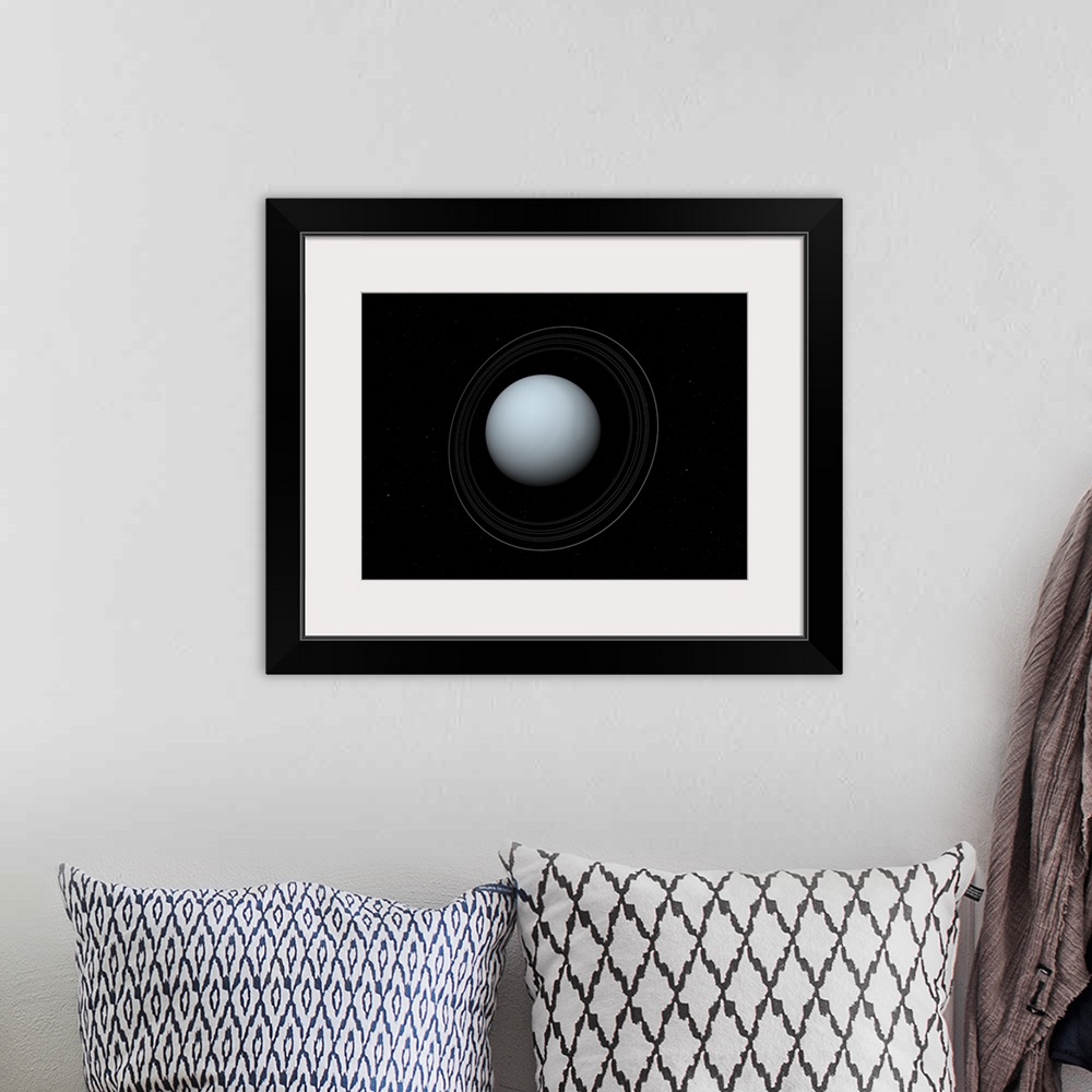 A bohemian room featuring Uranus and its rings. Artwork of Uranus, the seventh planet from the Sun, and its rings. Uranus i...