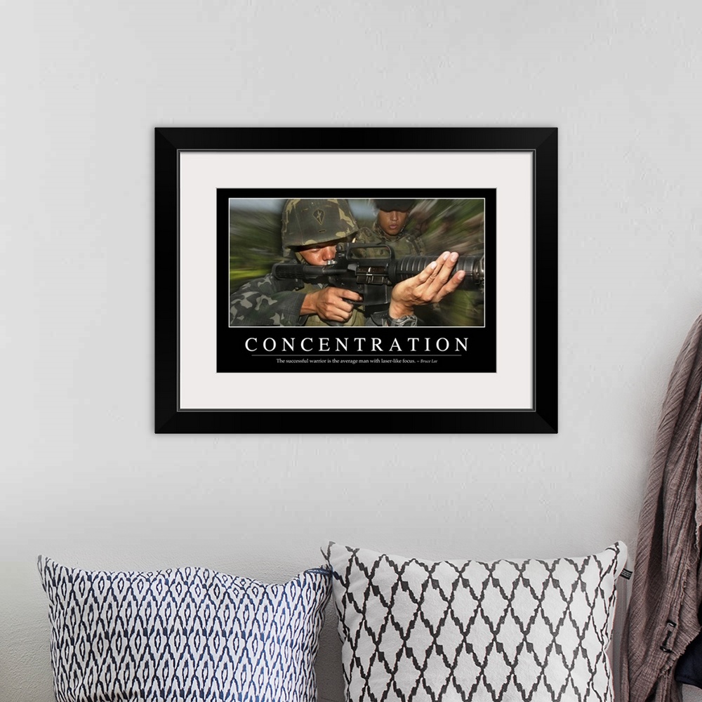 A bohemian room featuring Concentration: Inspirational Quote and Motivational Poster