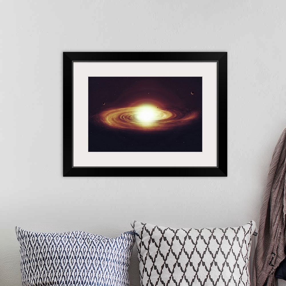 A bohemian room featuring Implosion of a Sun with visible solar system and planets.