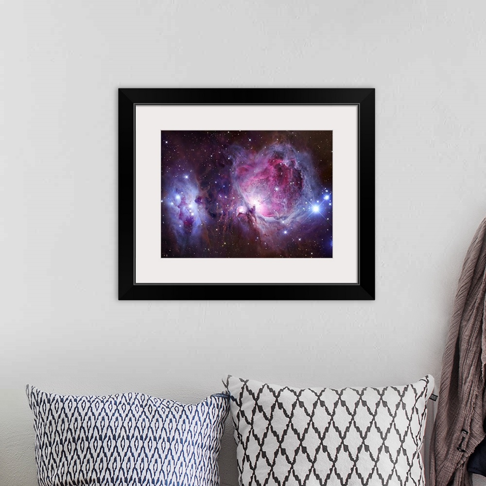 A bohemian room featuring M42, the Orion Nebula (top), and NGC 1977, a reflection nebula (bottom).