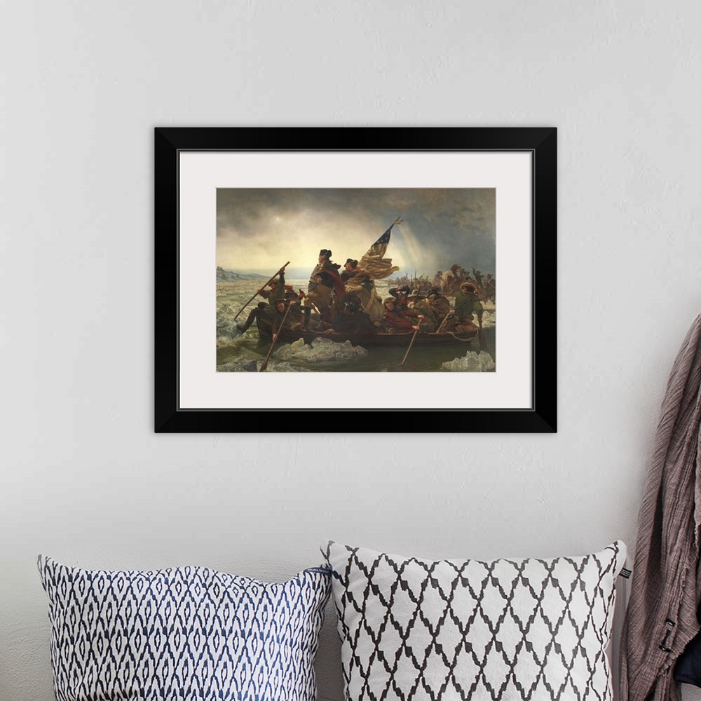 A bohemian room featuring Painting of George Washington crossing the Delaware.