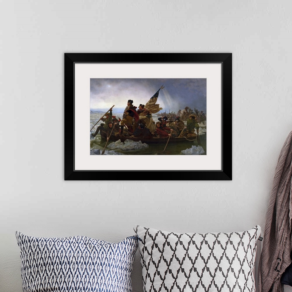 A bohemian room featuring Painting of George Washington crossing the Delaware.