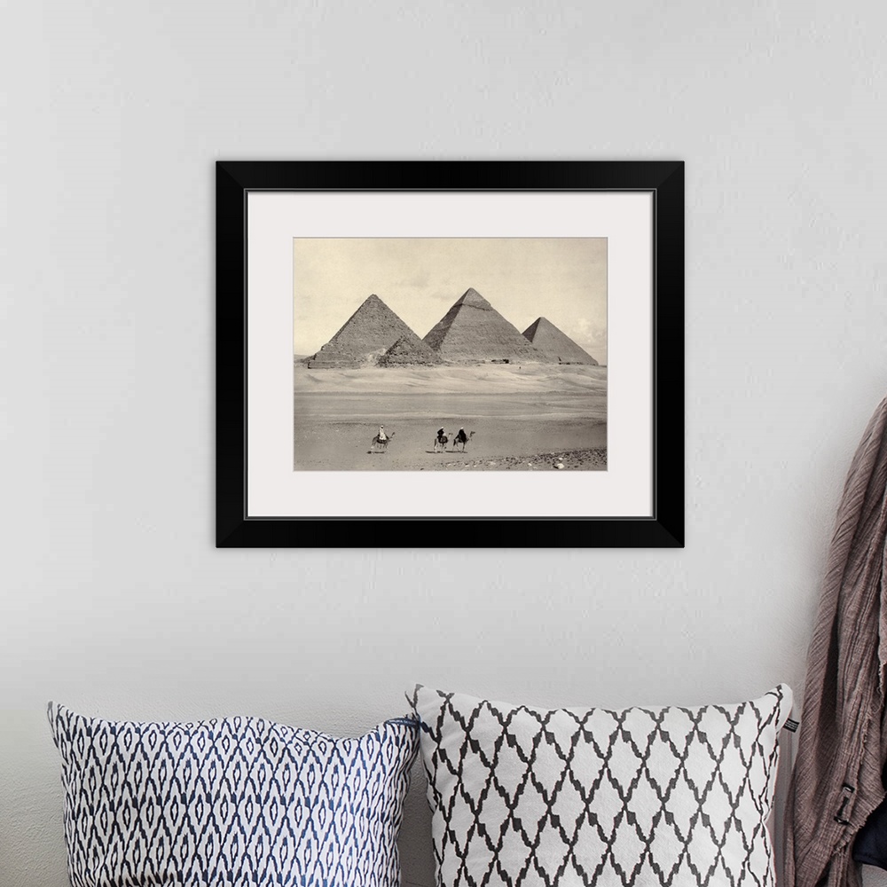 A bohemian room featuring Egypt, Pyramids At Giza. the Pyramids At Giza, Egypt, With three Travelers In the Foreground. Pho...