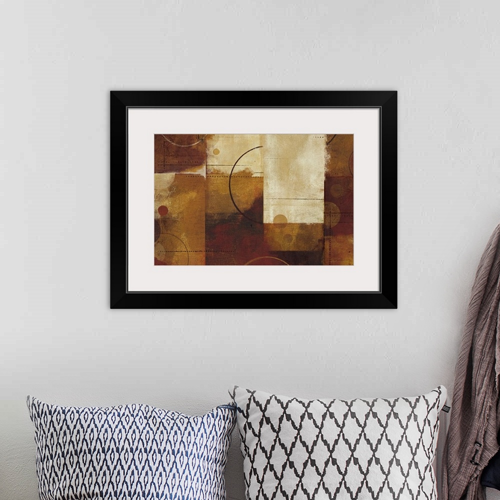 A bohemian room featuring This home docor wall art is a contemporary abstract painting with grid areas of color, straight l...
