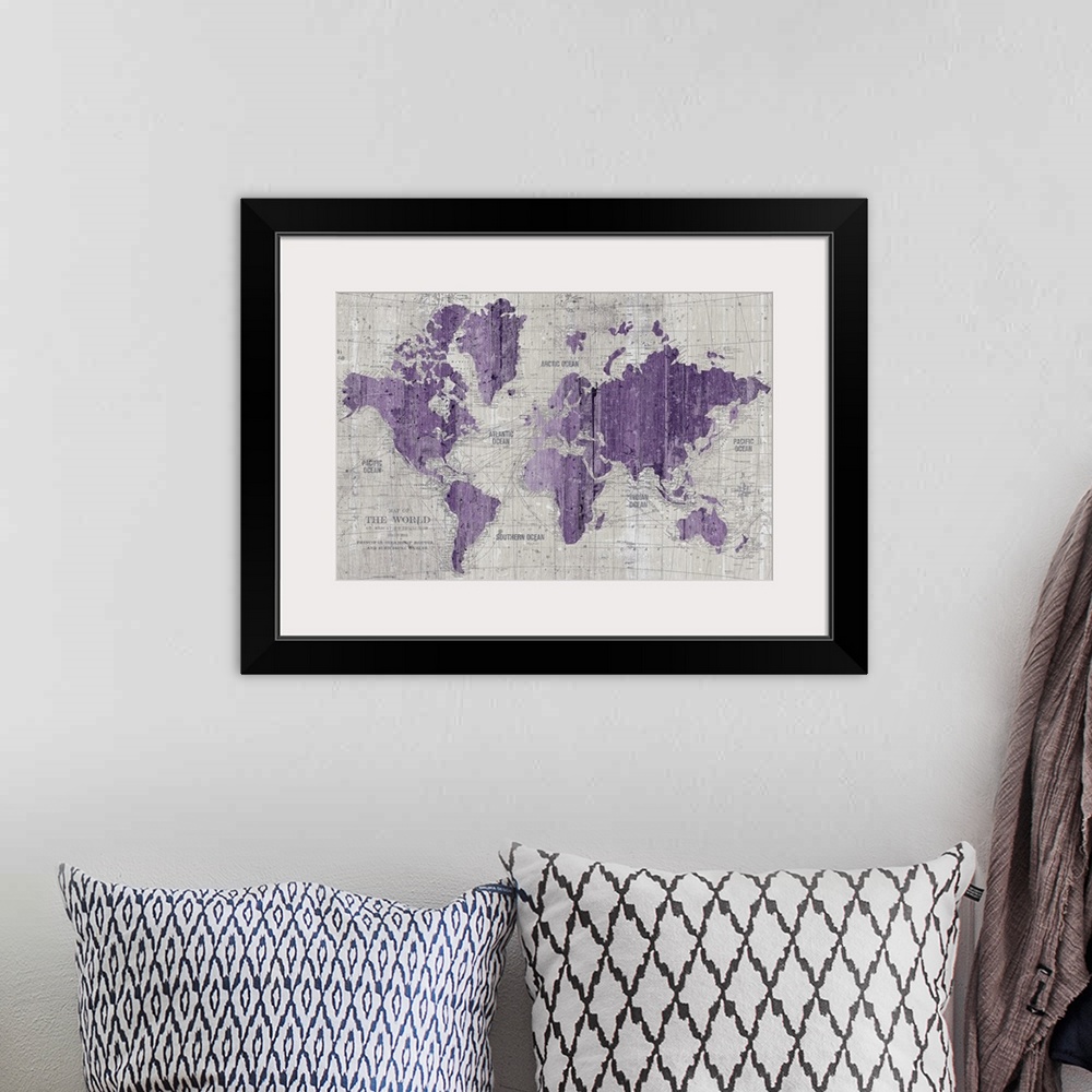 A bohemian room featuring Old World Map Purple Gray