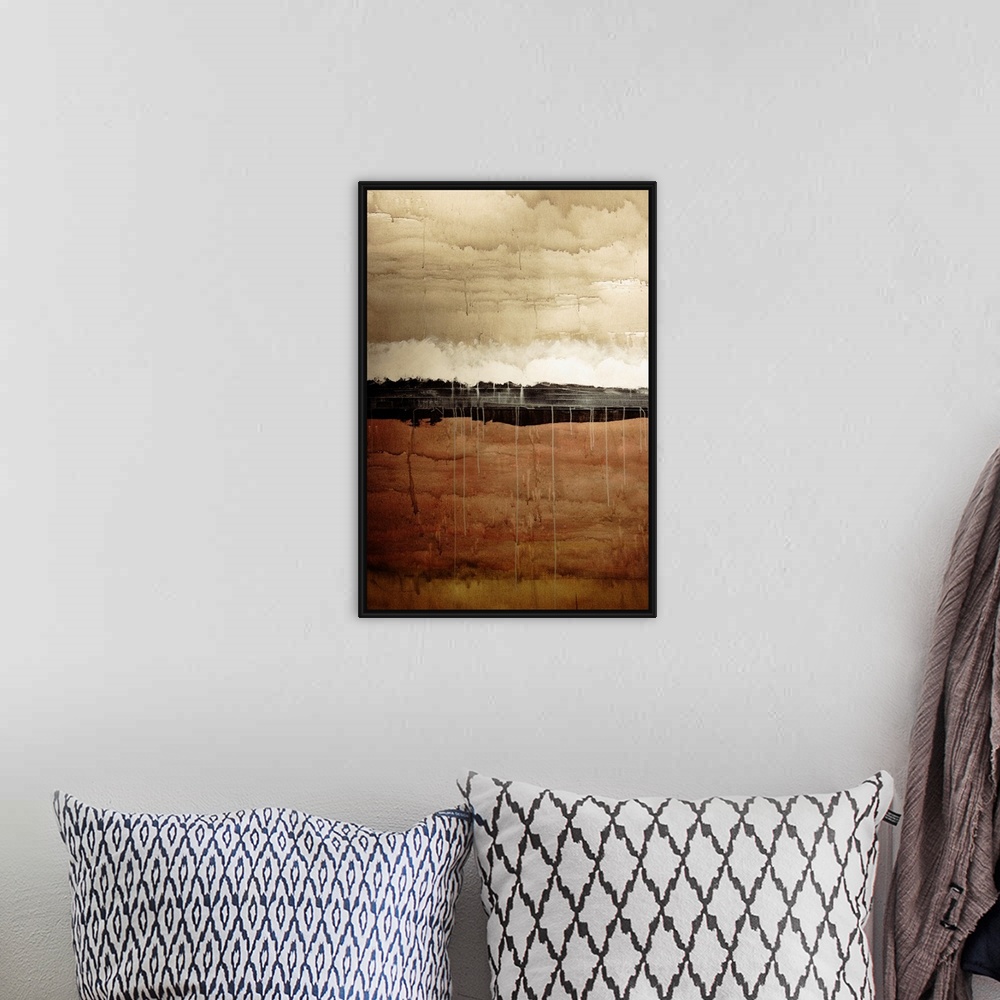 A bohemian room featuring Dawn, Abstract Painting In Brown And White (Acrylic Painting).